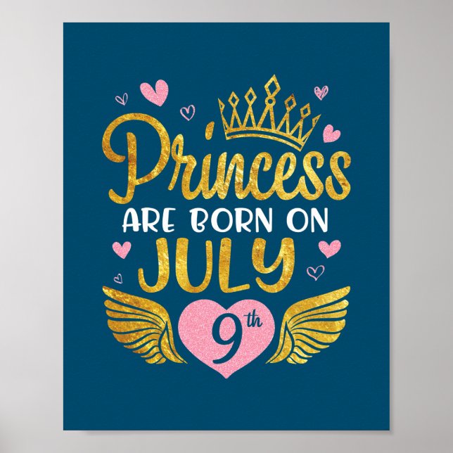 Poster Princesse Née Le 9 Juillet Joyeux Anniversaire (Devant)