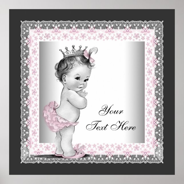 Poster Princesse pour bébé vintage rose (Devant)