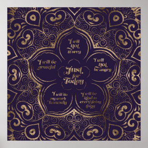 Poster Principes de Reiki - pourpre et or de préceptes de