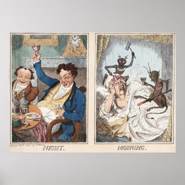 Poster/Print: Night - Morning - Antique Caricature Poster (Vorne)