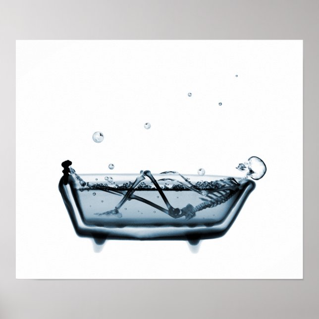 Poster/Print X-Ray Skeleton Bath White Blue Poster (Vorne)