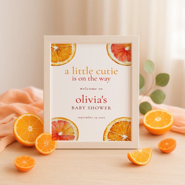 Poster Printable Little Cutie Orange Welcome Baby Shower  (Créateur téléchargé)
