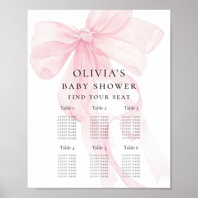 Poster Printable Pink Bow Baby Shower Seating Chart (Devant)