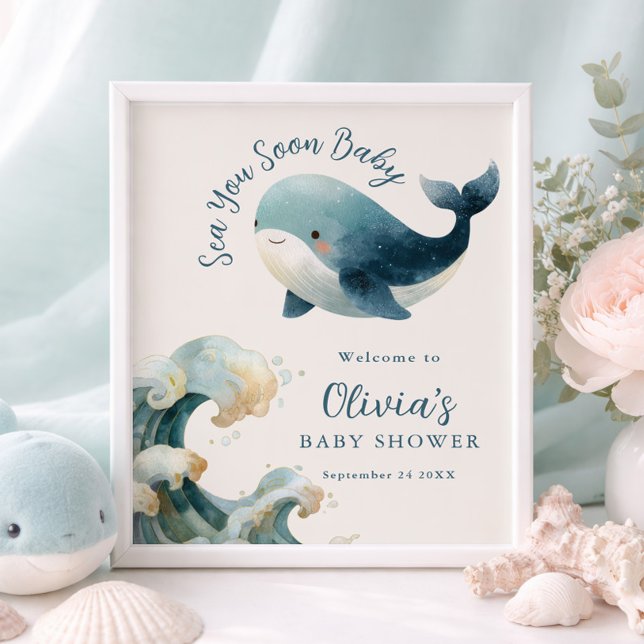 Poster Printable Sea You Soon Whale Baby Shower Ivory (Créateur téléchargé)