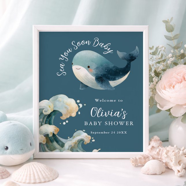 Poster Printable Sea You Soon Whale Baby Shower Turquoise (Créateur téléchargé)