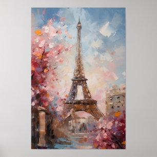 Poster Printemps à Paris La Tour Eiffel Peinture à l'huil