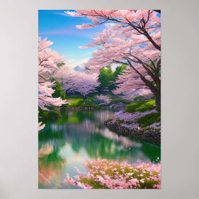 Poster Printemps au bord de la rivière, Cherry Blossom Pa (Devant)