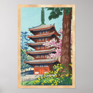 Poster Printemps au temple Kurama Asano Takeji shin hanga