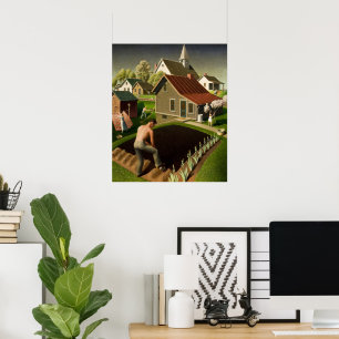 Poster Printemps en ville par Grant Wood