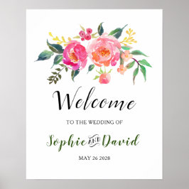 Poster Printemps Eté Aquarelle Florale Mariage Bienvenue
