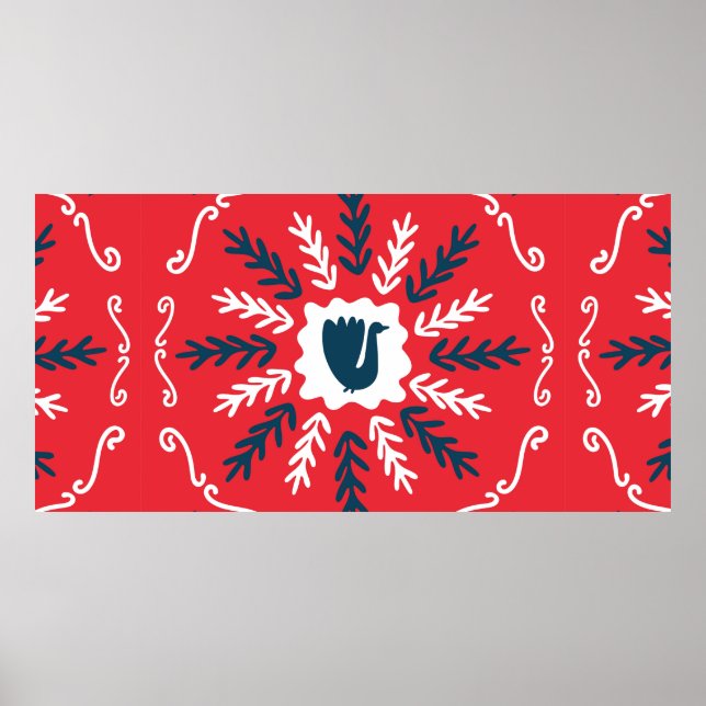 Poster Printemps, Joyeux Noël folk art carré doodart (Devant)