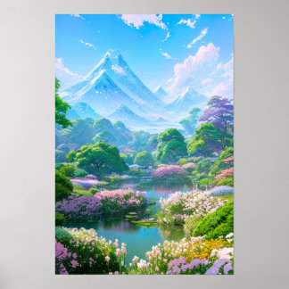 Poster Printemps près de l'étang des fleurs