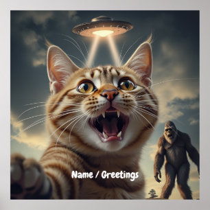 Poster Prise de Selfie Chat avec OVNI et Bigfoot Drôle ca