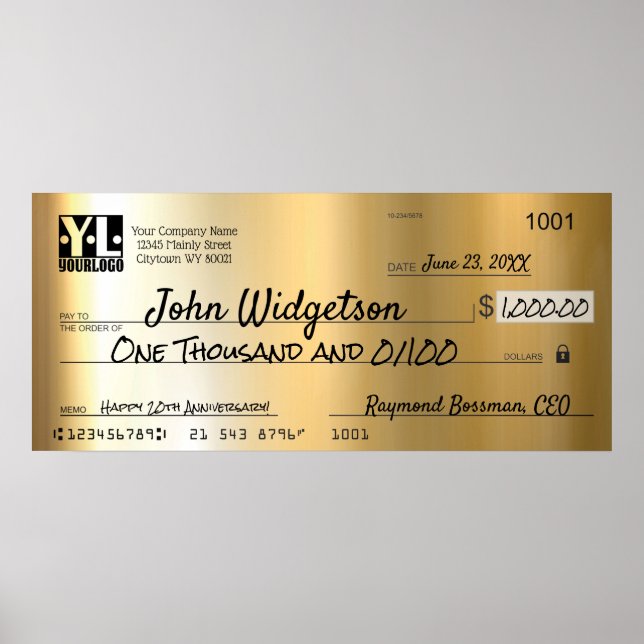 Poster Prix de la prime de charité pour chèque de fausse  (Devant)