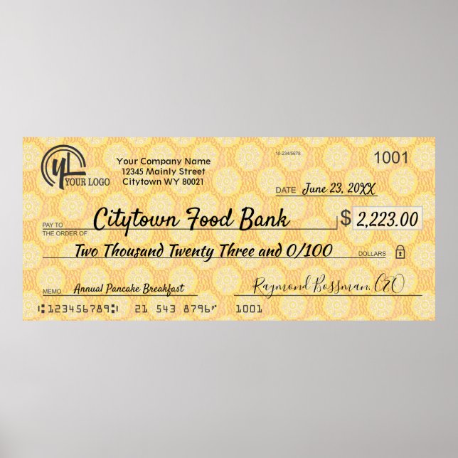 Poster Prix de la prime de charité pour chèque de fausse  (Devant)