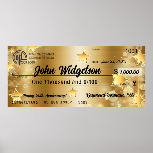 Poster Prix de la prime de charité pour chèque de fausse  (Devant)