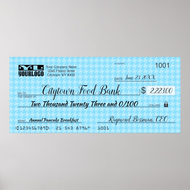 Poster Prix de la prime de charité pour chèque de fausse  (Devant)