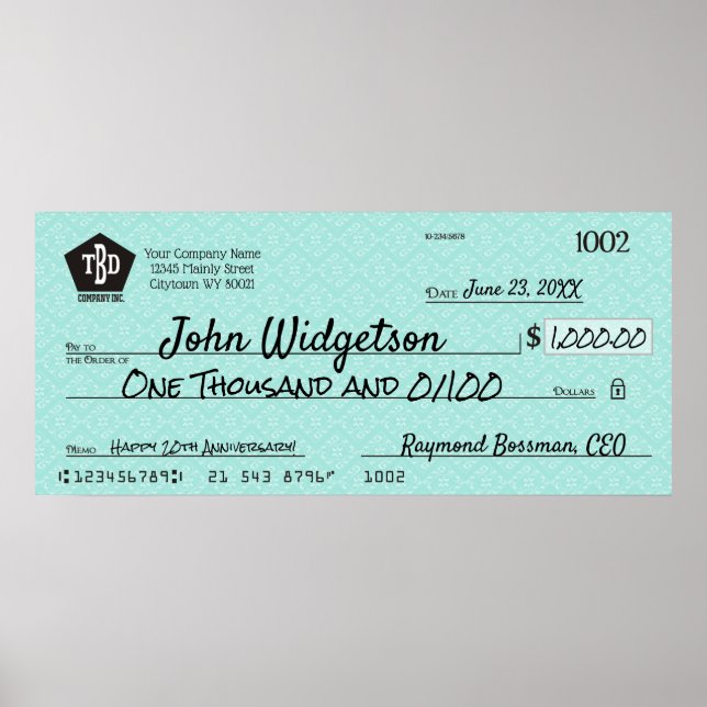 Poster Prix de la prime de charité pour chèque de fausse  (Devant)