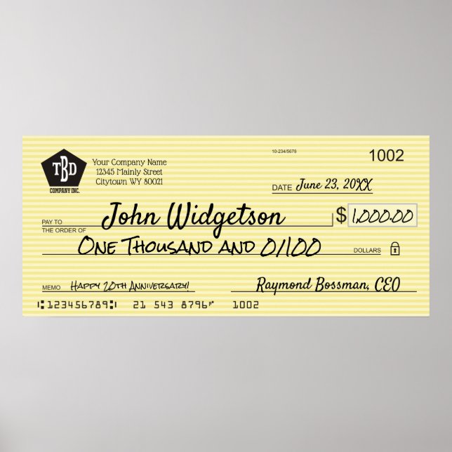 Poster Prix de la prime de charité pour chèque de fausse  (Devant)