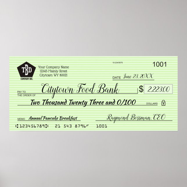 Poster Prix de la prime de charité pour chèque de fausse  (Devant)