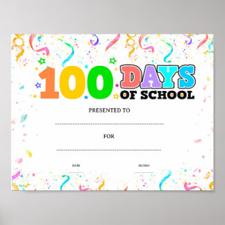 Poster prix de réussite de 100 jours d'école modifiable