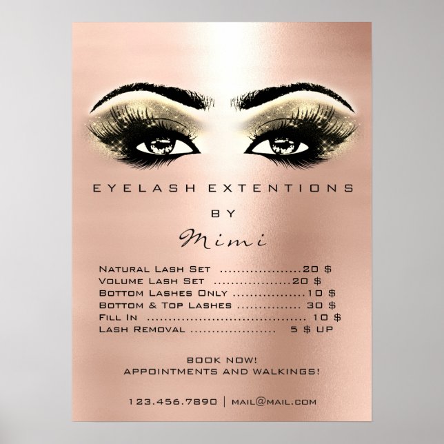 Poster Prix d'extension des yeux de maquillage or rose (Devant)