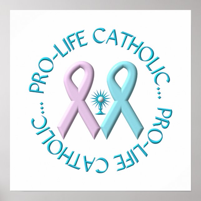 Poster Pro-Life Catholique avec Monstrance & Rubans Rose/ (Devant)