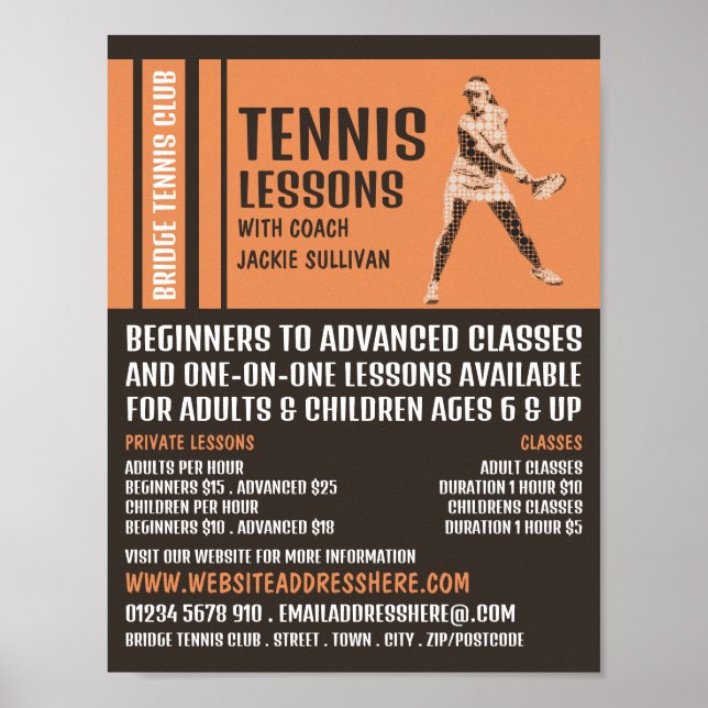 Poster Pro Tennis Player, Tennis Leçons/Classes Advert (Devant)