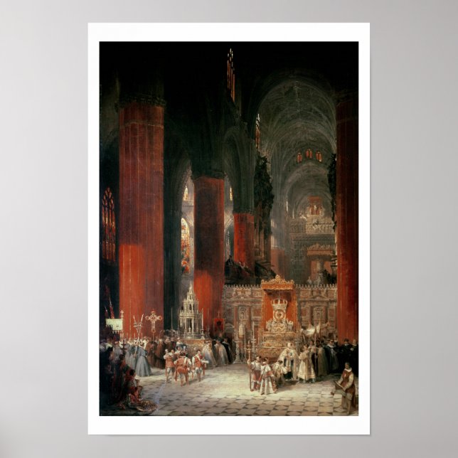 Poster Procession à la cathédrale de Séville, 1833 (huile (Devant)