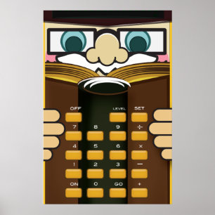 Poster Professeur Calculatrice dessin animé drôle