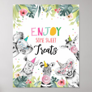 Poster Profitez de vos gâteaux sucrés Safari Party Animau