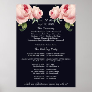 Poster Programme de cérémonie de mariage rose rose bleu v