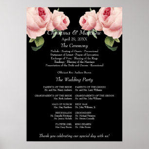 Poster Programme de cérémonie de mariage vintage Rose ros