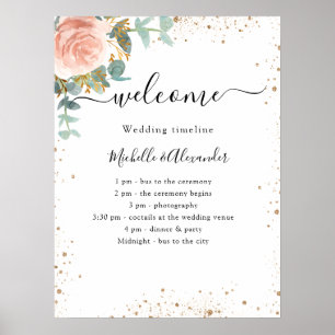 Poster Programme de chronologie de mariage rose or floral