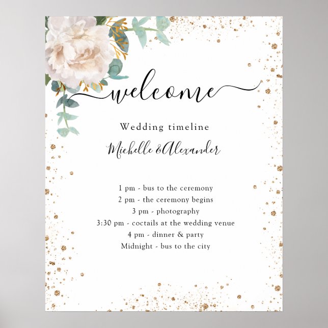 Poster Programme de chronologie mariage eucalyptus floral (Devant)