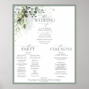 Poster Programme de mariage floral de verdure botanique
