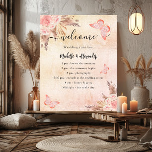Poster Programme de mariage floral rose Pampas Blush