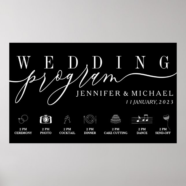 Poster Programme de mariage noir Icônes personnalisées me (Devant)