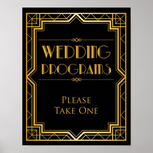 Poster Programme de mariage Panneau de mariage | Gatsby A (Devant)