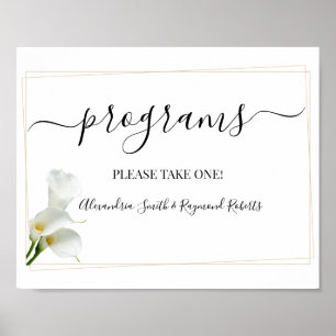 Poster Programmes Cérémonie Mariage Verdure Calla Lily Ch