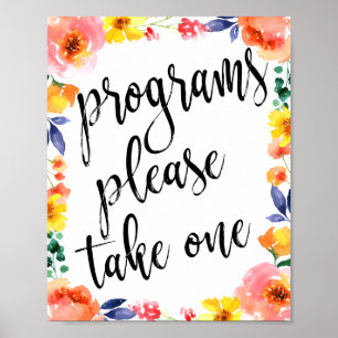 Poster Programmes de mariage Fleur aquarelle Enseigne 8x1