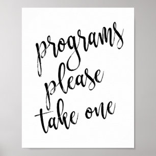 Poster Programmes de mariage noir et blanc Panneau 8x10