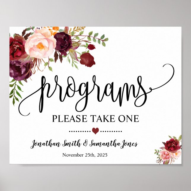 Poster Programmes signe cérémonie de mariage bohème marsa (Devant)