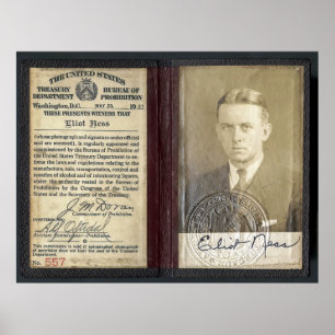 POSTER PROHIBITION AGENT ELIOT NESS CREDENTIALS 1927