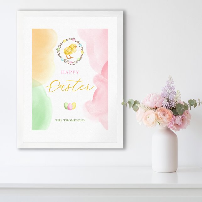 Poster Projections d'aquarelle pastel et poussin Joyeuses (Disclaimer: This image is a digital mockup.)