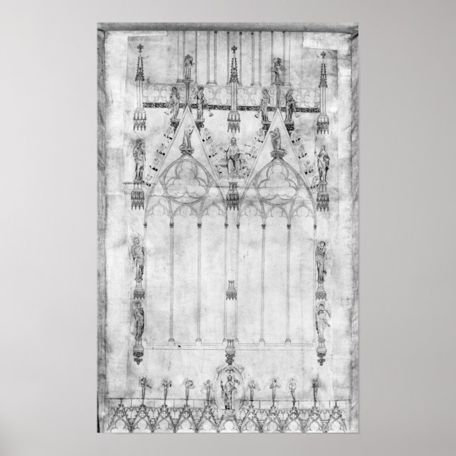 Poster Projet pour la Cathédrale, élévation de l'ouest (Devant)