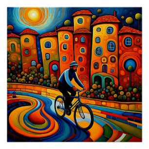 Poster Promenade à vélo au coucher du soleil 5