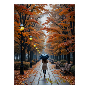 Poster Promenade Automnale – Sentier de Feuilles Dorées