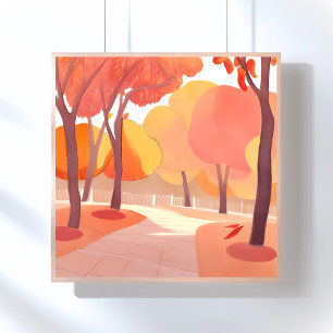 Poster Promenade dans le feuillage d'automne Aquarelle