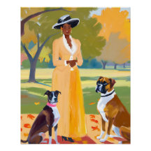 Promenade d'automne : Une femme afro avec un chien